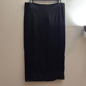 Black Satin Midi Skirt - Sleek Straight Silhouette